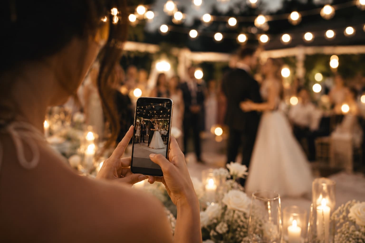 Guest using a phone to share event photos and videos